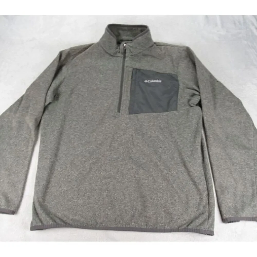 Columbia Sweater Mens Large Gray Zip Pocket 1/2 Zip Fleece Pullover Outdoor Golf